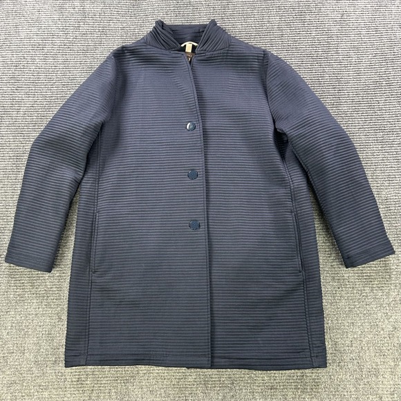 Gimo's Jackets & Blazers - Gimos Melania Stretch Ribbed Jacket Womens 50 Navy Blue Long‎ Coat Italy Made
